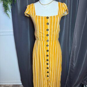 TRIXXI Button-Down Yellow Stripped Midi Dress | Size Large